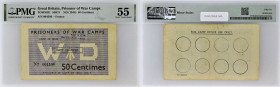 GRANDE-BRETAGNE - UNITED KINGDOM
50 centimes - numéro camp 221 ND (1944).
POW.5031 - SB.471.
Numéro 004580, c’est un billet de banque utilisé dans un ...