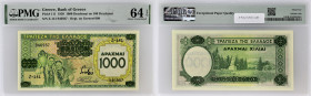 GRÈCE - GREECE
1000 drachmes surchargé sur 100 drachmes 1939.
P.111.
Alphabet Z.141 - numéro 946937.
PMG 64 EPQ Choice Uncirculated (1916391-028). 
Ma...