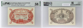 GUADELOUPE
5 francs rouge type 1901 “Cabasson” rouge ND (1934).
P.7c.
Alphabet D.242 - numéro 107, avec le numéro consécutif “108” pour le lot suivant...