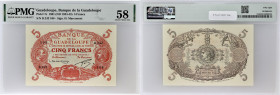 GUADELOUPE
5 francs rouge type 1901 “Cabasson” rouge ND (1934).
P.7c.
Alphabet D.242 - numéro 108, avec le numéro précédent “107” sur le précédent lot...