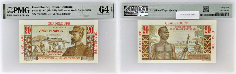 GUADELOUPE
20 francs type “Emile Gentil” ND (1946).
P.33.
Alphabet N.6 - numéro ...