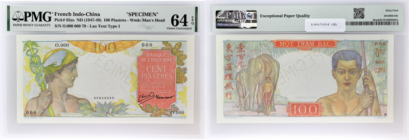 INDOCHINE FRANÇAISE - FRENCH INDOCHINA
100 piastres SPECIMEN ND (1947).
P.82as.
...