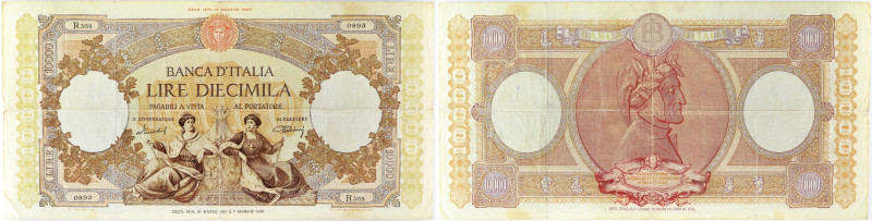 ITALIE - ITALY
10000 lire 31 mars 1951.
P.89b.
Alphabet R.368 - numéro 0893, typ...