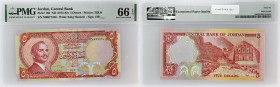 JORDANIE - JORDAN
5 dinars ND (1975-92).
P.19d.
Alphabet MB - numéro 877420.
PMG 66 EPQ Gem Uncirculated (8089754-042). 
Qualité exceptionnelle. NEUF....
