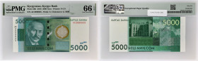 KIRGHIZISTAN - KYRGYZSTAN
5000 som 2016.
P.30b.
Top Pop : c’est le seul et le plus bel exemplaire gradé ! Alphabet AC - numéro 2899935.
PMG 66 EPQ Gem...
