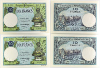 MADAGASCAR
Lot (2) - 10 francs avec numéros consécutifs ND (1948).
P.36.
Alphabet H.1768 - numéro 0,658 et 0,659, soit une suite de numéros.
Magnifiqu...