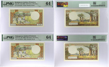 MADAGASCAR
Lot (2) - 100 francs - 20 ariary avec numéros consécutifs 1964.
P.57a.
Alphabet Z.20 - numéro 82554 et 82555, avec une suite de numéros.
PM...
