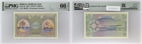 MALDIVES
2 rufiyaa 1960.
P.3b.
Alpahbet C - numéro 409979.
PMG 66 EPQ Gem Uncirculated (1916392-011). 
Qualité exceptionnelle. NEUF.