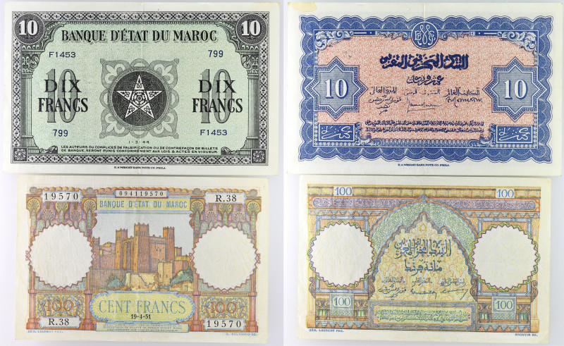 MAROC - MOROCCO
Lot (2) - 10 francs et 100 francs 1944/1951.
P.25 - P.45.
Lot (2...