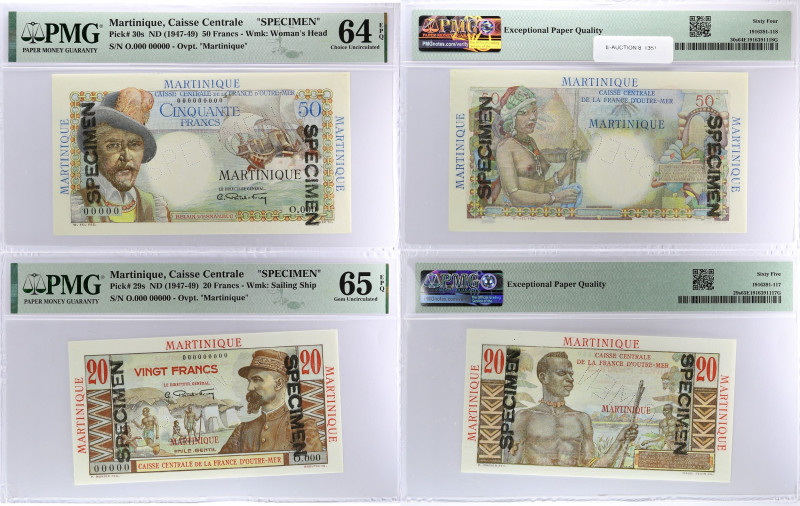 MARTINIQUE
Lot (2) - 20 francs type “Émile Gentil” et 50 francs type “Belain d’E...