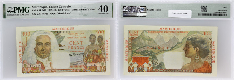 MARTINIQUE
100 francs type “La Bourdonnais” 1946.
P.31.
Alphabet V.47 - numéro 4...