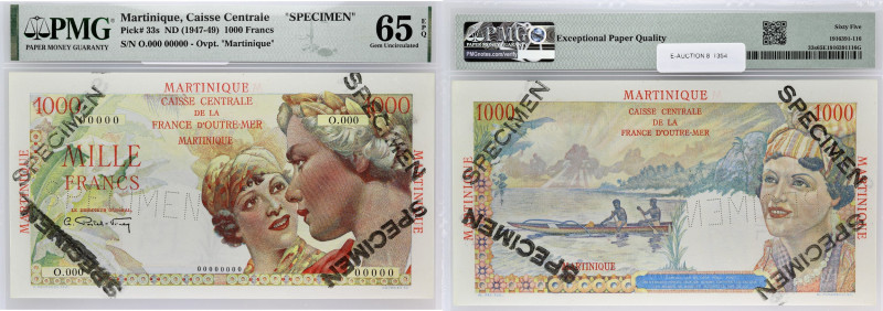 MARTINIQUE
1000 francs type 1946 “Union française” SPECIMEN ND (1946).
P.33s.
Al...