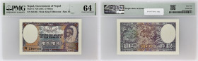NÉPAL - NEPAL
5 mohru 1951.
P.5.
Pas d’alphabet, mais numéro 845165, type rare et recherché dans cet état de conservation. A noter, seulement 5 exempl...