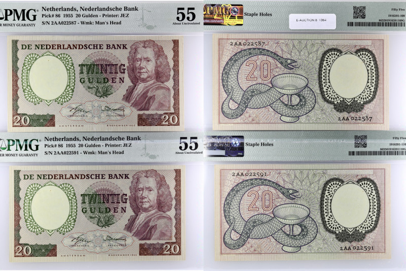 PAYS-BAS - NETHERLANDS
Lot (2) - 20 gulden 8 novembre 1955.
P.86.
Lot (2) - avec...