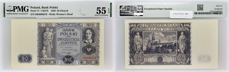 POLOGNE - POLAND
20 zlotych 1936.
P.77.
Alphabet DK - numéro 8986573.
PMG 55 EPQ...