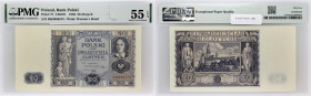 POLOGNE - POLAND
20 zlotych 1936.
P.77.
Alphabet DK - numéro 8986573.
PMG 55 EPQ About Uncirculated (1915806-048). 
Magnifique exemplaire. Pr. SPL.