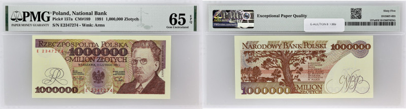 POLOGNE - POLAND
1000000 zlotych 1991.
P.157a.
Alphabet E - numéro 2347274, avec...