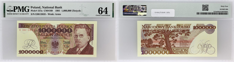 POLOGNE - POLAND
1000000 zlotych 1991.
P.157a.
Alphabet E - numéro 0813833.
PMG ...