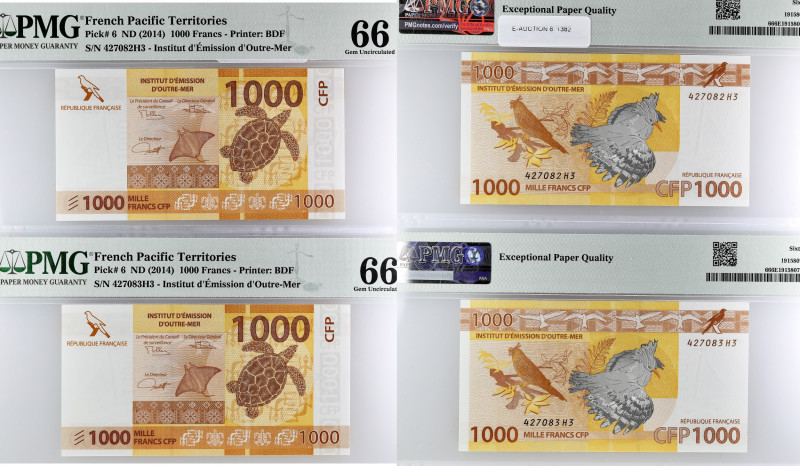POLYNESIE FRANCAISE - FRENCH POLYNESIA
Lot (2) - 1000 francs avec numéros conséc...