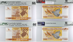 POLYNESIE FRANCAISE - FRENCH POLYNESIA
Lot (2) - 1000 francs avec numéros consécutifs ND (2014).
P.6.
Alphabet H3 - numéro 427082, 427083, numéros con...