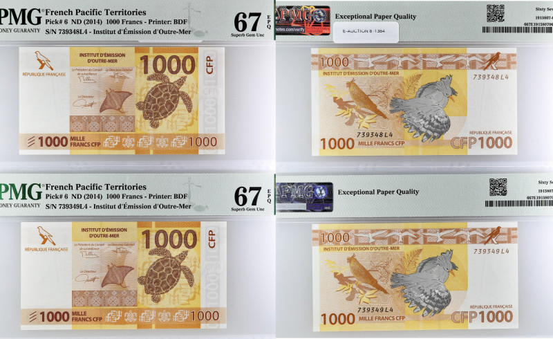 POLYNESIE FRANCAISE - FRENCH POLYNESIA
Lot (2) - 1000 francs avec numéros conséc...