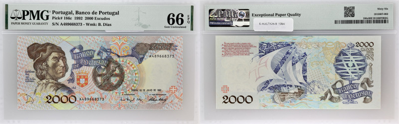 PORTUGAL
2000 escudos 16 juillet 1992.
P.186c.
Alphabet A - numéro 489668373, av...