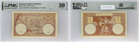 ROUMANIE - ROMANIA
5 lei 1917.
P.19a.
Alphabet N.150 - numéro 0702, ce type est beaucoup plus rare que le 5 lei type “violet”.
PMG 30 Very Fine (19163...