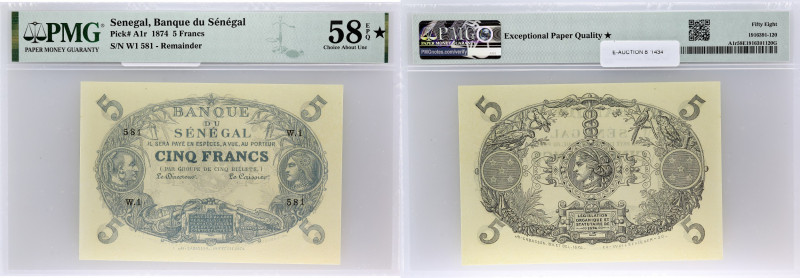 SÉNÉGAL - SENEGAL
5 francs Cabasson type “Sénégal” ND (1874).
P.A1r.
Alphabet W....