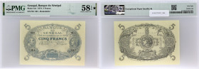 SÉNÉGAL - SENEGAL
5 francs Cabasson type “Sénégal” ND (1874).
P.A1r.
Alphabet W.1 - numéro 581, sans signature. type très rarement vu avec une étoile ...