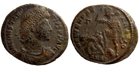 Constantinus II. (351-354 AD). Follis.Obv: D N CONSTANTIVS P F AVG. diademed bust of Constantinus right. Rev: FEL TEMP REPARATIO. soldier standing lef...