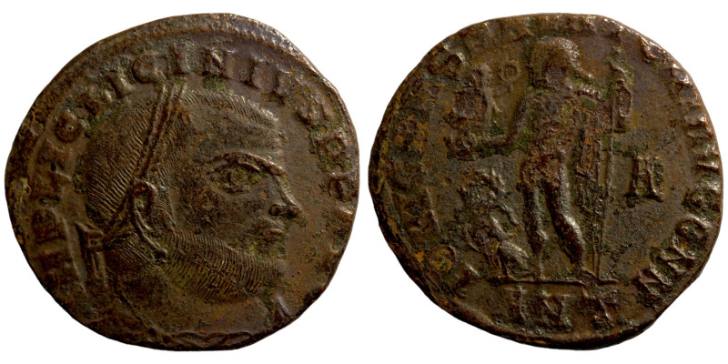 Licinius I. (321-323 AD). Follis. Obv: IMP C VAL LICIN LICINIVS P F AVG. laureat...
