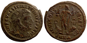 Licinius II. (317-324 AD). Follis. Obv: D N VAL LICIN LICINIVS NOB C. helmeted and cuirassed bust holding spear and shield left. Rev: IOVI CONS ERVATO...