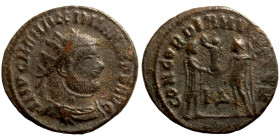 Maximianus. (286-305 AD). Æ Antoninian.  Antioch. Obv: IMP C M A MAXIMIANVS P F AVG. radiate cuirassed bust of Maximianus right. Rev: CONCORDIA MILITV...