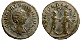 Salonina (AD 255-258) AR Antoninianus. Asia, CORN SALONINA AVG, diademed and draped bust right on crescent / CONCORDIA AVGG, Emperor standing right, c...