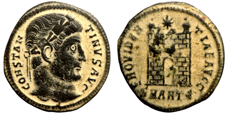 Constantine I, AE follis.CONSTAN-TINVS AVG, draped bust, head right wearing diad...