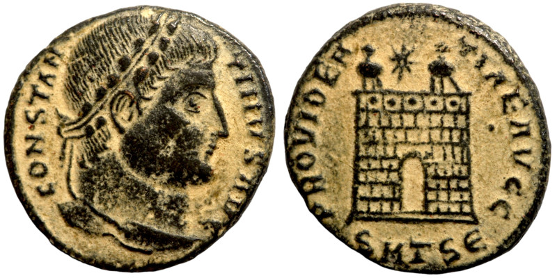 Constantine I, AE follis.CONSTAN-TINVS AVG, draped bust, head right wearing diad...