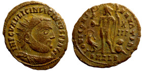 Diocletian. (285 AD). Æ Antoninian. Obv: IMP C C VAL DIOCLETIANVS P F AVG. radiate cuirassed bust of Diocletian right. Rev: CONCORDIA MILITVM. emperor...