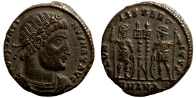 Constantinus II. (351-354 AD). Follis.Obv: D N CONSTANTIVS P F AVG. diademed bust of Constantinus right. Rev: FEL TEMP REPARATIO. soldier standing lef...