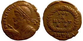 Julianus II. Apostata. (361-363 AD). Æ Follis. Antioch. Obv: D N FL CL IVLIANVS P F AVG. diademed, helmeted and armed bust left. Rev: VOT / X / MVLT /...
