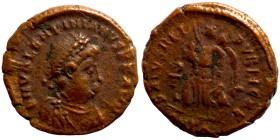 Valentinian II. (375-392 AD). Follis.  Obv: D N VALENTINIANVS P F AVG. pearl-diademed and armed bust of Valentinian right. Rev: GLORIA ROMANORVM. Vale...