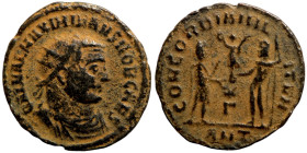 Maximianus. (285-295 AD). Æ Antoninian. Obv: IMP CMA MAXIMIANVS PF AVG. radiate cuirassed bust right. Rev: CONCORDIA MILITVM.