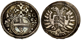 Schlesien 3 Pfennige 1680 Leopold I.