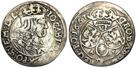 Polen 6 Groschen 1667 Johann Casimir 1649-1668