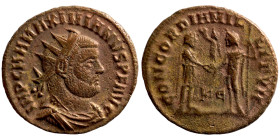 Maximianus. (285-295 AD). Æ Antoninian. Obv: IMP CMA MAXIMIANVS PF AVG. radiate cuirassed bust right. Rev: CONCORDIA MILITVM.