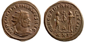 Maximianus. (285-295 AD). Æ Antoninian. Obv: IMP CMA MAXIMIANVS PF AVG. radiate cuirassed bust right. Rev: CONCORDIA MILITVM.