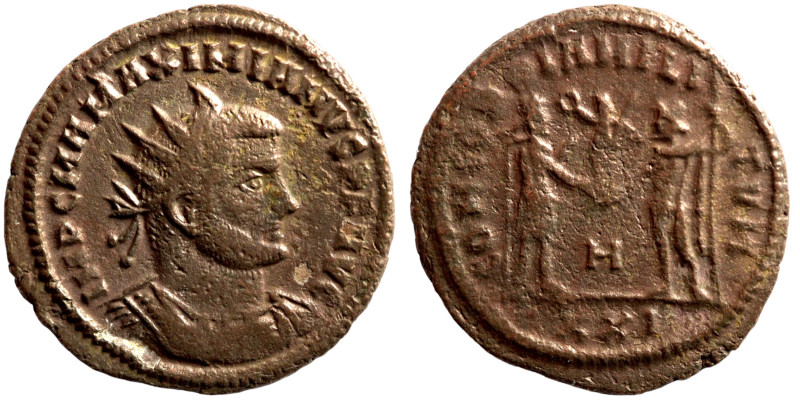 Maximianus. (285-295 AD). Æ Antoninian. Obv: IMP CMA MAXIMIANVS PF AVG. radiate ...