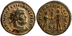Maximianus. (285-295 AD). Æ Antoninian. Obv: IMP CMA MAXIMIANVS PF AVG. radiate cuirassed bust right. Rev: CONCORDIA MILITVM.