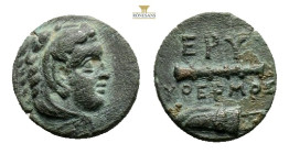 Ionia, Erythrai. Ca. 4th century B.C. AE (12.3 mm, 1.6 g, ) Pythermos, magistrate. Head of Hercules right wearing lion's skin headdress / EPY, ΠYΘEPMO...