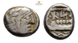 PHOENICIA. Arados. Circa 380-351/0 BC. Obol (Silver, 13,2 mm, 2,9 g, ). Laureate head of Ba'al-Arwad to right. Rev. &#67660;&#67648; ('ma' in Aramaic)...