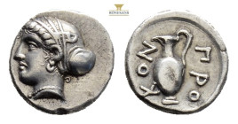 ISLANDS off MYSIA, Proconnesos. Circa 411-387 BC. AR Hemidrachm .Head of Aphrodite left, hair in sphendone / Oinochoë within incuse circle.Thompson, C...